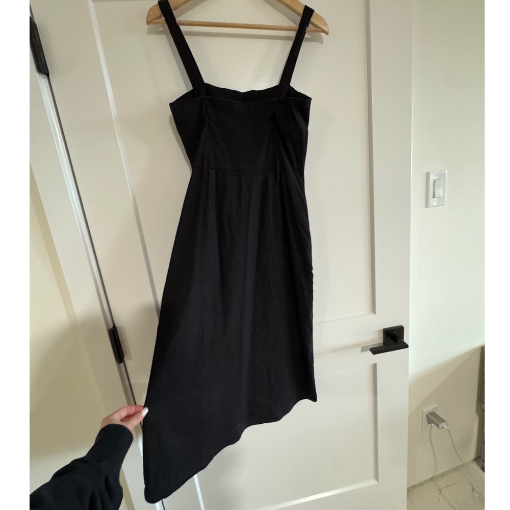 FOREVER 21 Black Linen Blend Button Down Midi Dress EUC - Picture 5 of 7